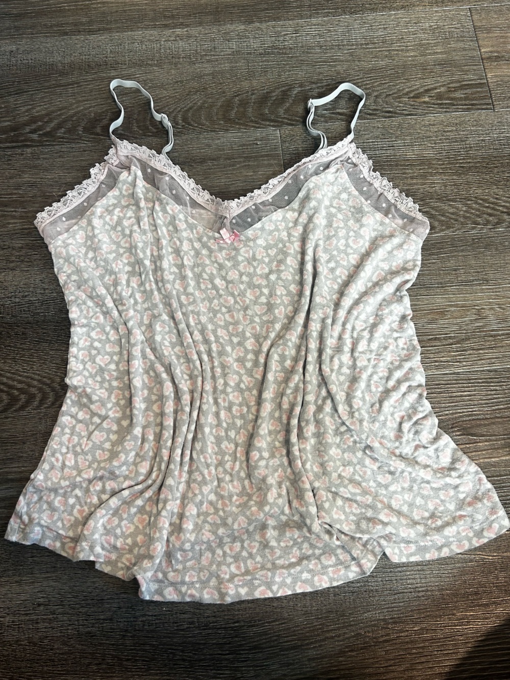 Heart-Print Lace Trim Sleep Cami in Light Pink and Gray